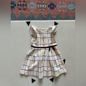 Janie and Jack|Baby girl,toddler Classic cream & brown Plaid Dress w Bow•Preppy
